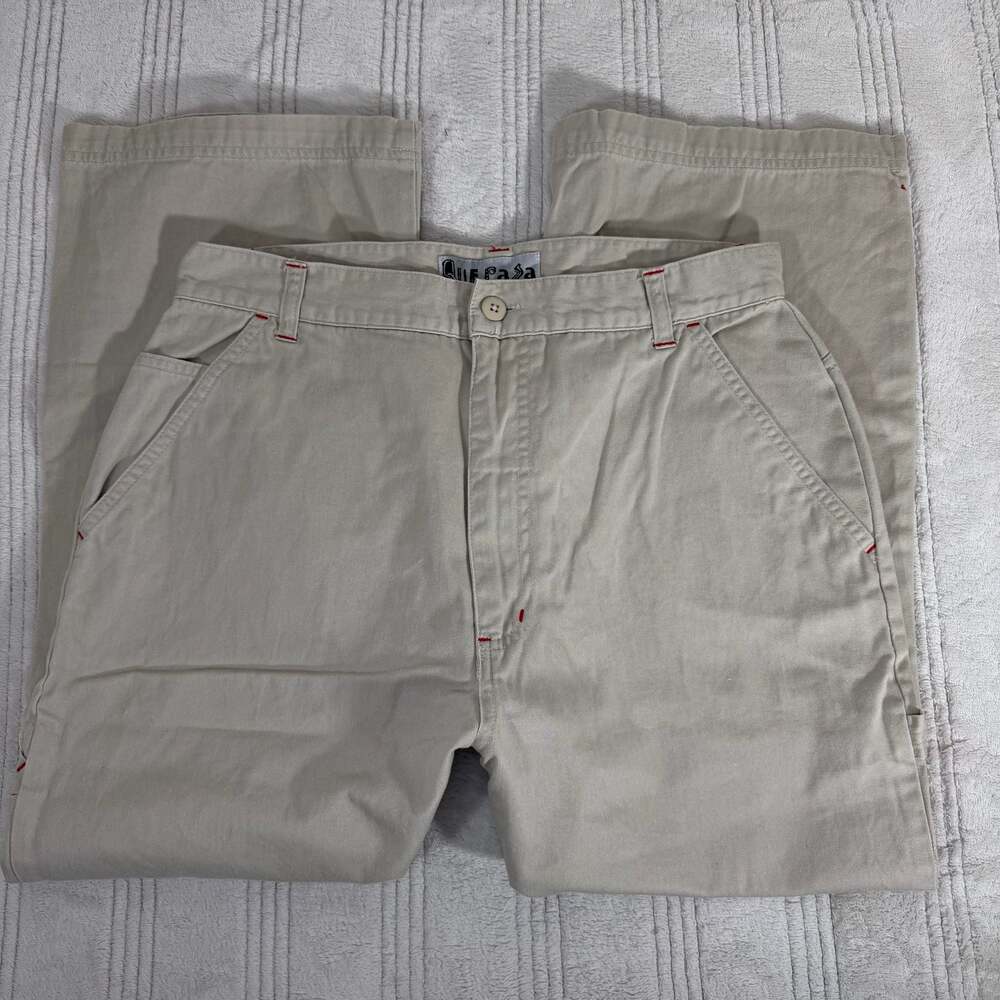 Que Pasa Vintage Y2K Khaki Cotton Carpenter Pants with Red Contrast Stitching